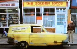 Del Boy's van outside the Golden Lotus in the Yellow Peril Only Fools and Horses